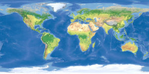Terrain map of the world from satellite view